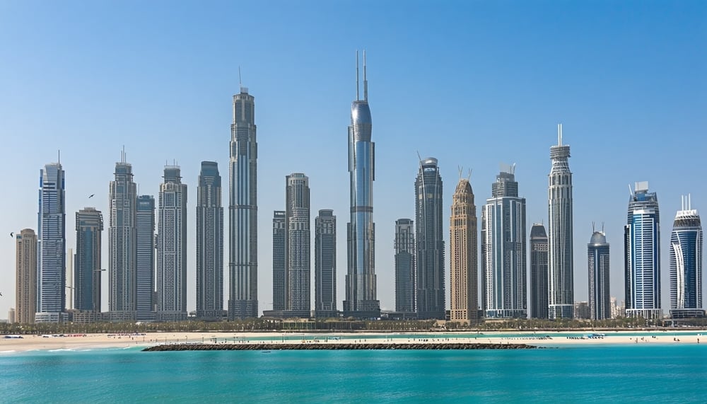 Dubai city skyline with travel elements Dubai city skyline with travel elements